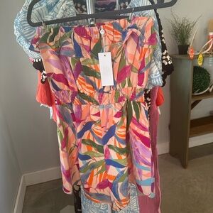 Colorful Leaf Print Strapless romper
